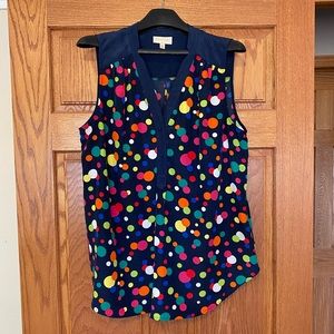Modcloth Navy Polka Dot Sleeveless Blouse - Size L